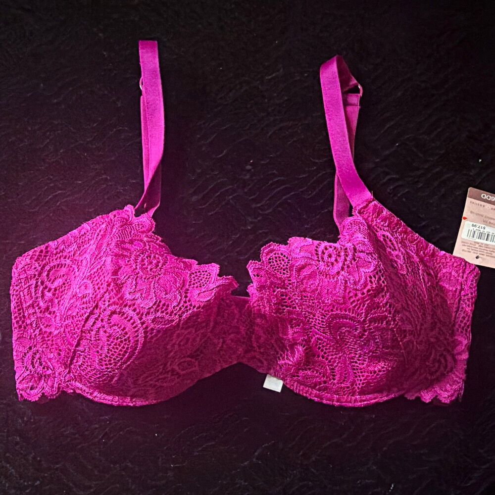 Gilligan & O'Malley Intimates Push Up Underwire Lace Bra Purple Floral 36DD